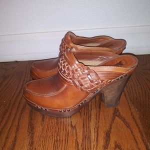 Frye Brown Leather Mule Clogs